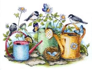 Dimensions Watering Cans Stamped Cross Stitch Kit #70-03243 14" x 11"/35.5 cm x 27.9 cm 